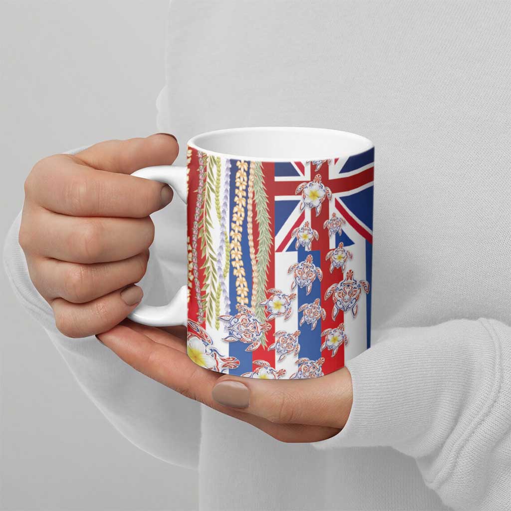 Hawaiian Polynesian Tribal Turtles Ceramic Mug with Lei and Flag Style
