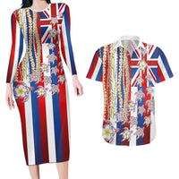 Hawaiian Polynesian Tribal Turtles Couples Matching Long Sleeve Bodycon Dress and Hawaiian Shirt with Lei and Flag Style LT03 Multicolor - Polynesian Pride