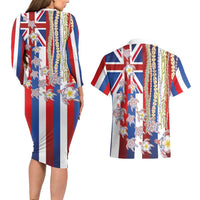 Hawaiian Polynesian Tribal Turtles Couples Matching Long Sleeve Bodycon Dress and Hawaiian Shirt with Lei and Flag Style LT03 - Polynesian Pride