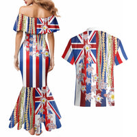Hawaiian Polynesian Tribal Turtles Couples Matching Mermaid Dress and Hawaiian Shirt with Lei and Flag Style LT03 - Polynesian Pride