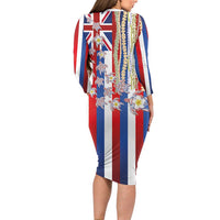 Hawaiian Polynesian Tribal Turtles Family Matching Long Sleeve Bodycon Dress and Hawaiian Shirt with Lei and Flag Style LT03 - Polynesian Pride
