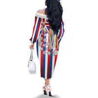 Hawaiian Polynesian Tribal Turtles Family Matching Off The Shoulder Long Sleeve Dress and Hawaiian Shirt with Lei and Flag Style LT03 - Polynesian Pride
