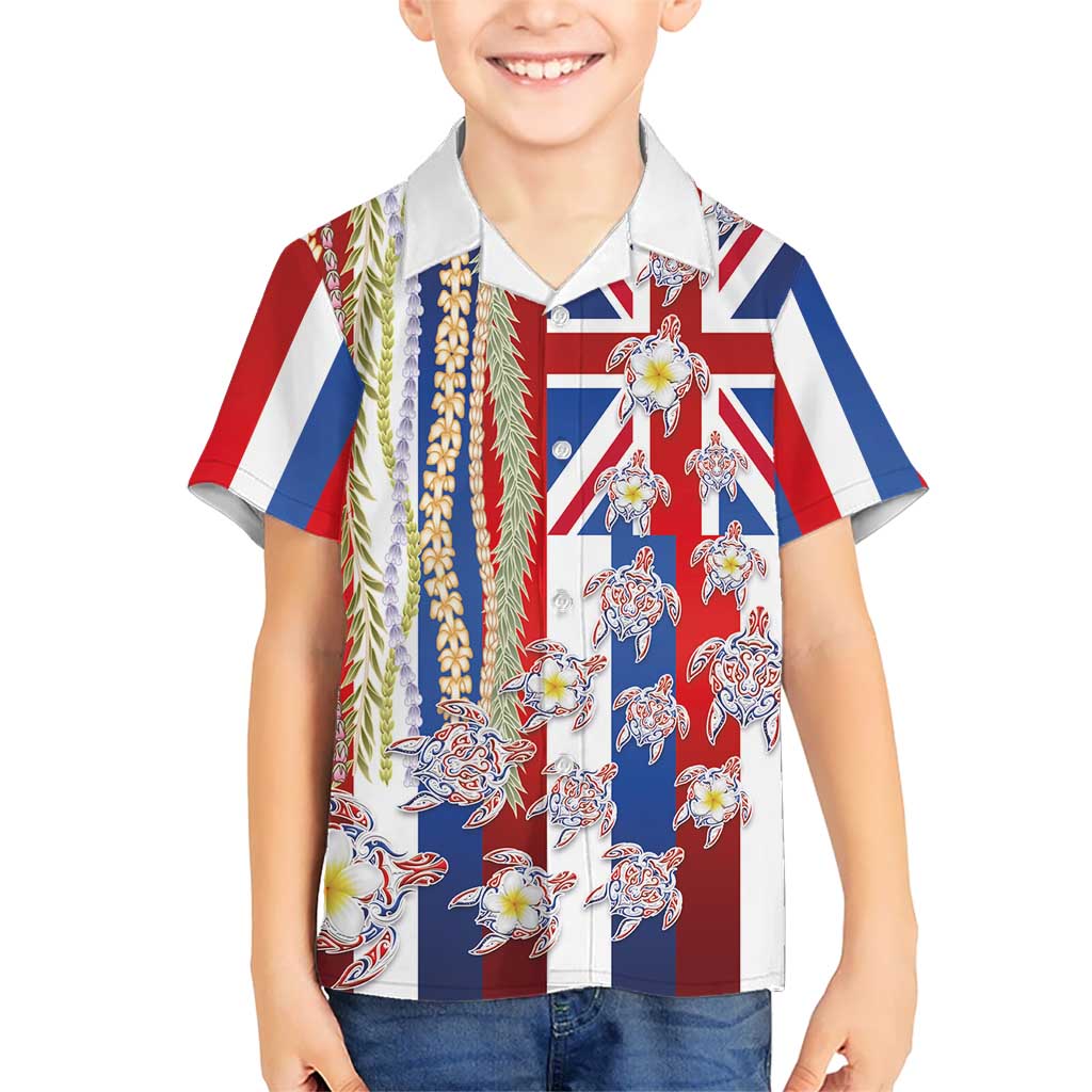 Hawaiian Polynesian Tribal Turtles Family Matching Off Shoulder Maxi Dress and Hawaiian Shirt with Lei and Flag Style LT03 Son's Shirt Multicolor - Polynesian Pride
