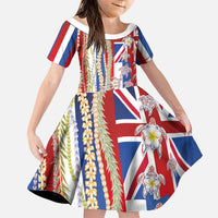 Hawaiian Polynesian Tribal Turtles Family Matching Puletasi and Hawaiian Shirt with Lei and Flag Style LT03 Daughter's Dress Multicolor - Polynesian Pride