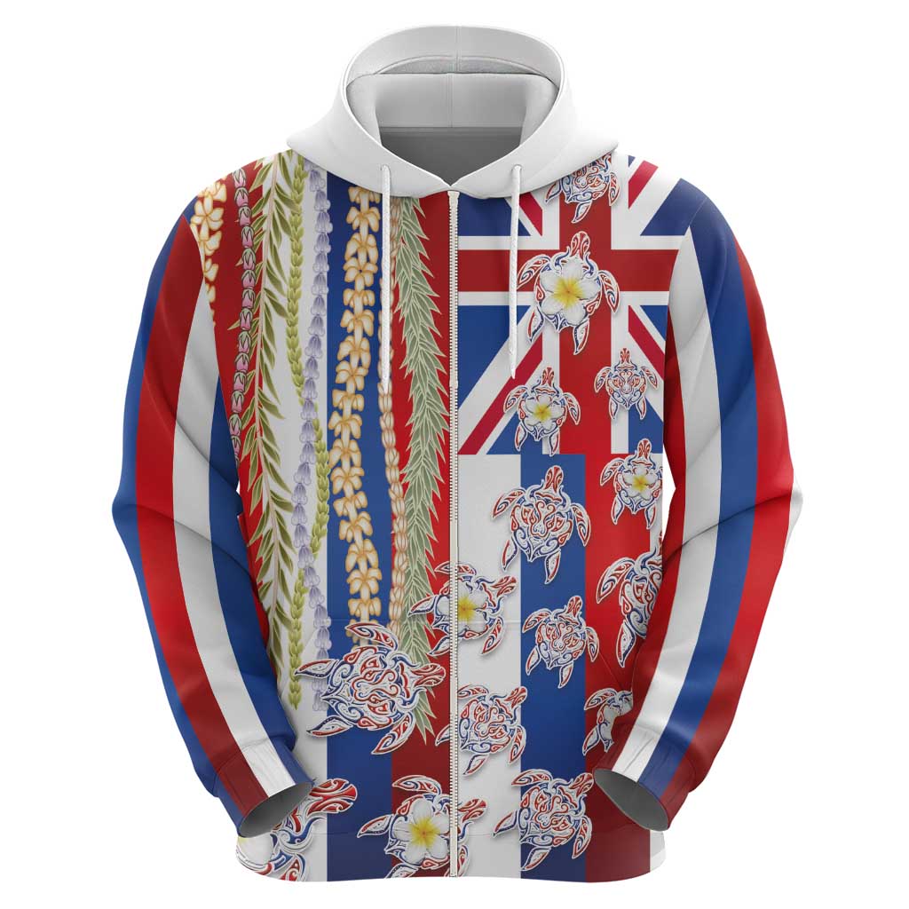 Hawaiian Polynesian Tribal Turtles Hoodie with Lei and Flag Style