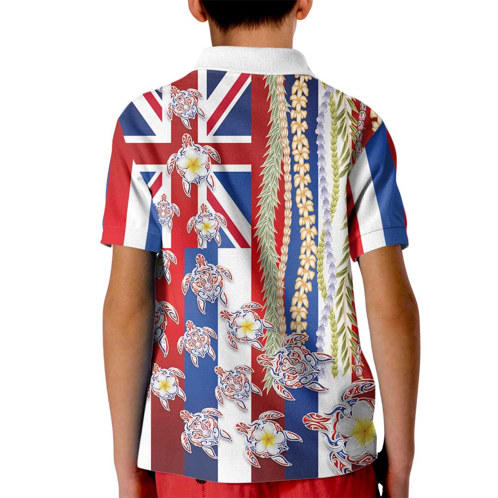 Hawaiian Polynesian Tribal Turtles Kid Polo Shirt with Lei and Flag Style