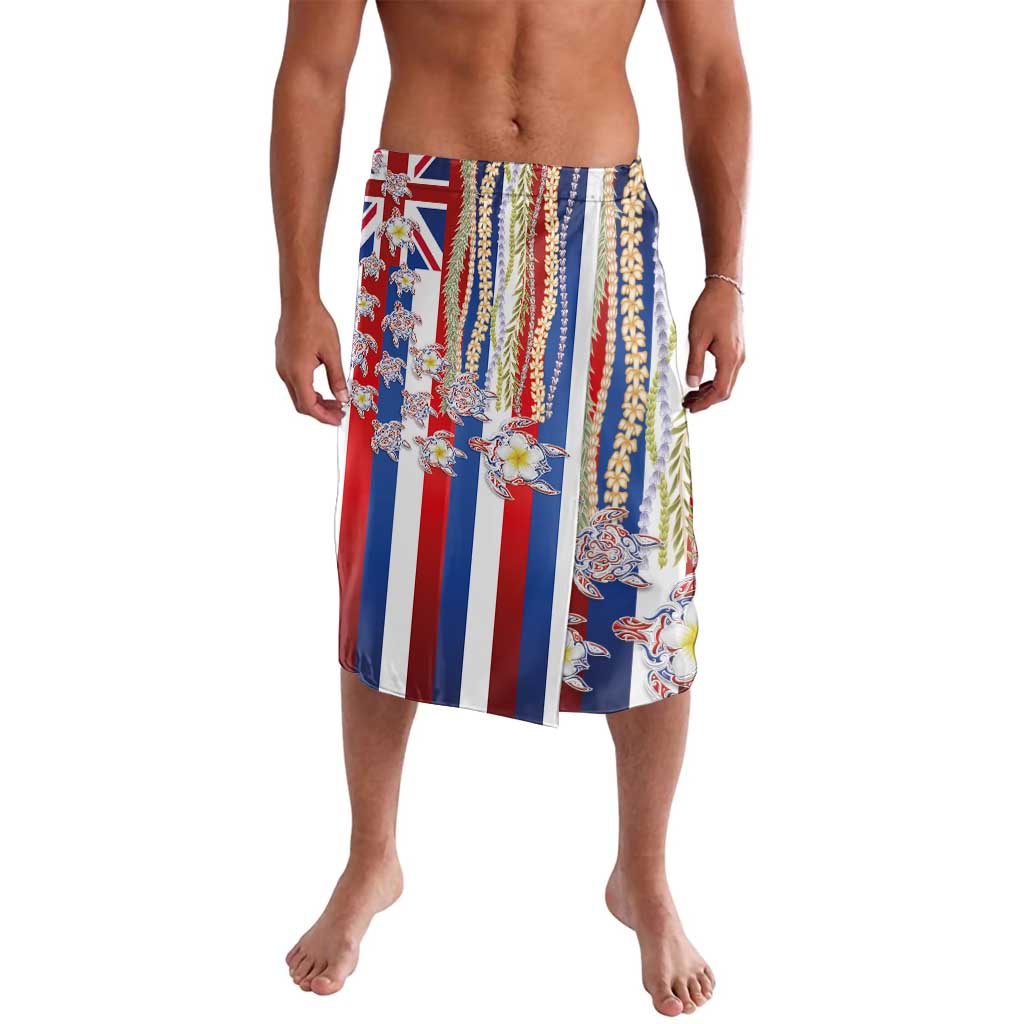 Hawaiian Polynesian Tribal Turtles Lavalava with Lei and Flag Style