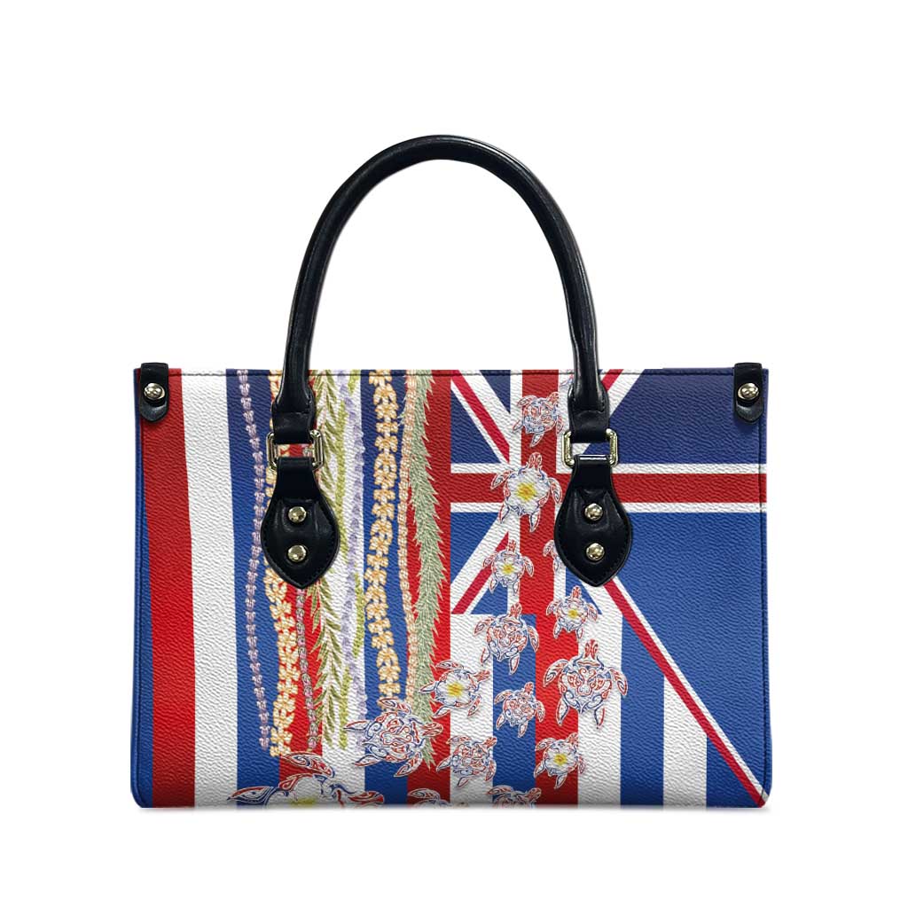 Hawaiian Polynesian Tribal Turtles Leather Bag with Lei and Flag Style