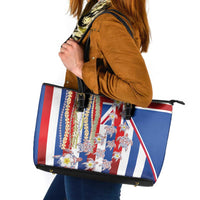Hawaiian Polynesian Tribal Turtles Leather Tote Bag with Lei and Flag Style