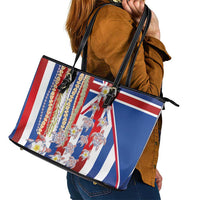 Hawaiian Polynesian Tribal Turtles Leather Tote Bag with Lei and Flag Style