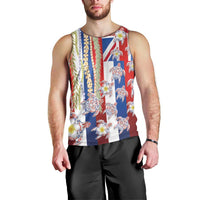 Hawaiian Polynesian Tribal Turtles Men Tank Top with Lei and Flag Style