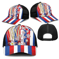 Hawaiian Polynesian Tribal Turtles Mesh Trucker Cap with Lei and Flag Style