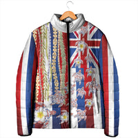 Hawaiian Polynesian Tribal Turtles Padded Jacket with Lei and Flag Style