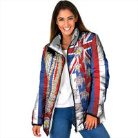 Hawaiian Polynesian Tribal Turtles Padded Jacket with Lei and Flag Style