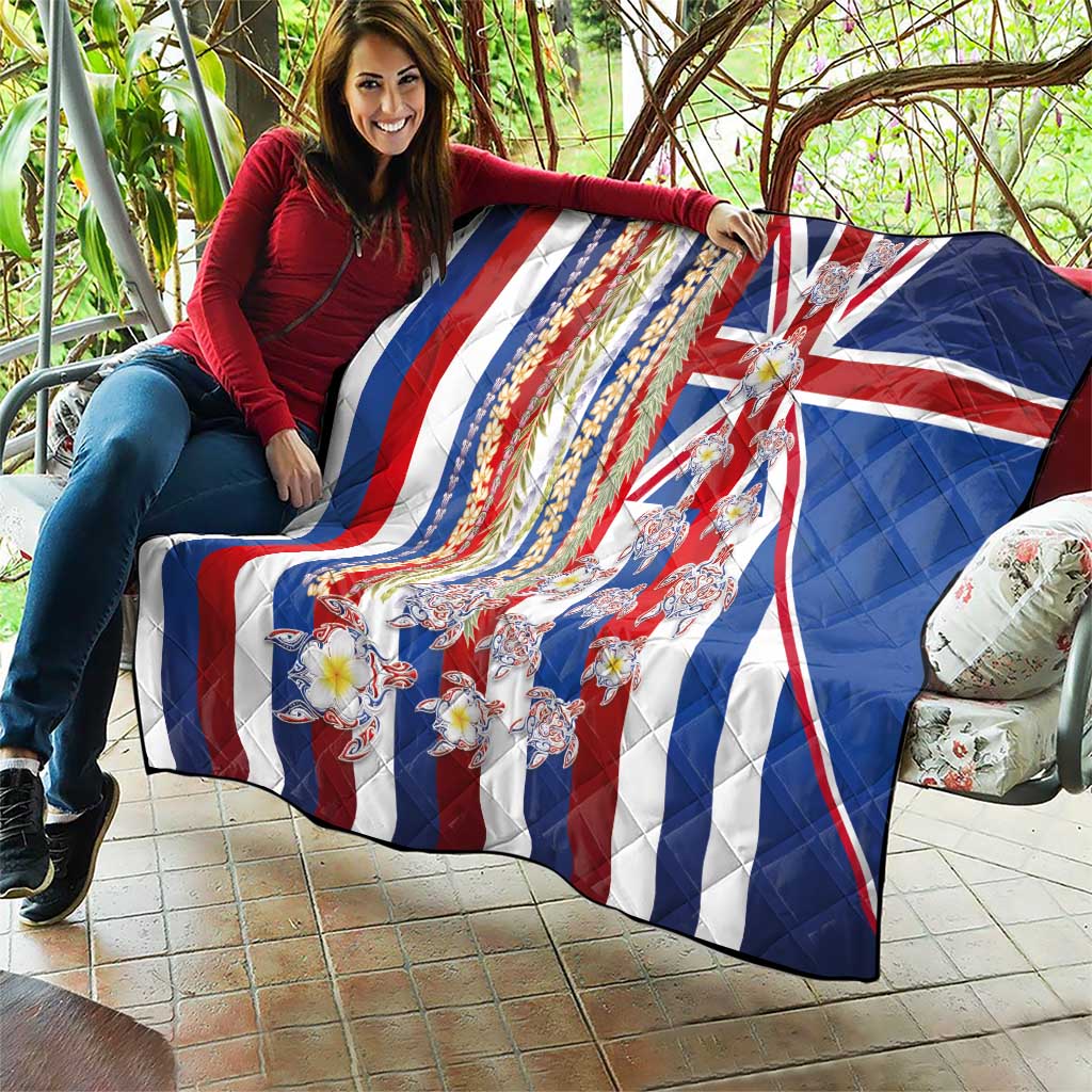 Hawaiian Polynesian Tribal Turtles Quilt with Lei and Flag Style