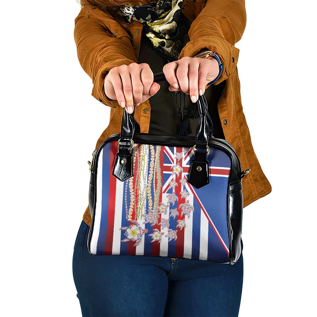 Hawaiian Polynesian Tribal Turtles Shoulder Handbag with Lei and Flag Style