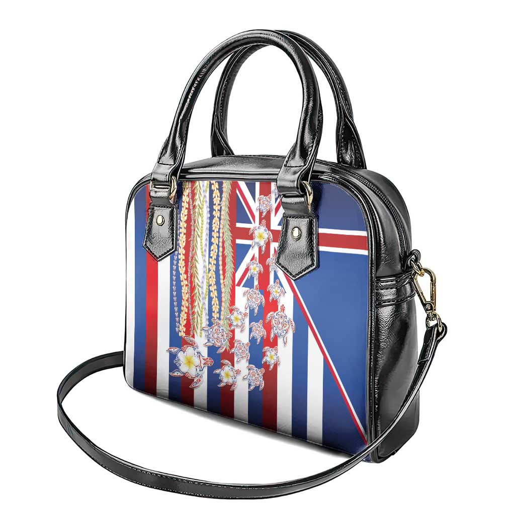 Hawaiian Polynesian Tribal Turtles Shoulder Handbag with Lei and Flag Style