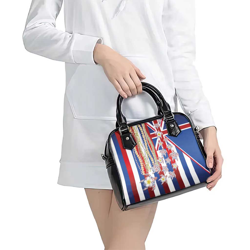 Hawaiian Polynesian Tribal Turtles Shoulder Handbag with Lei and Flag Style