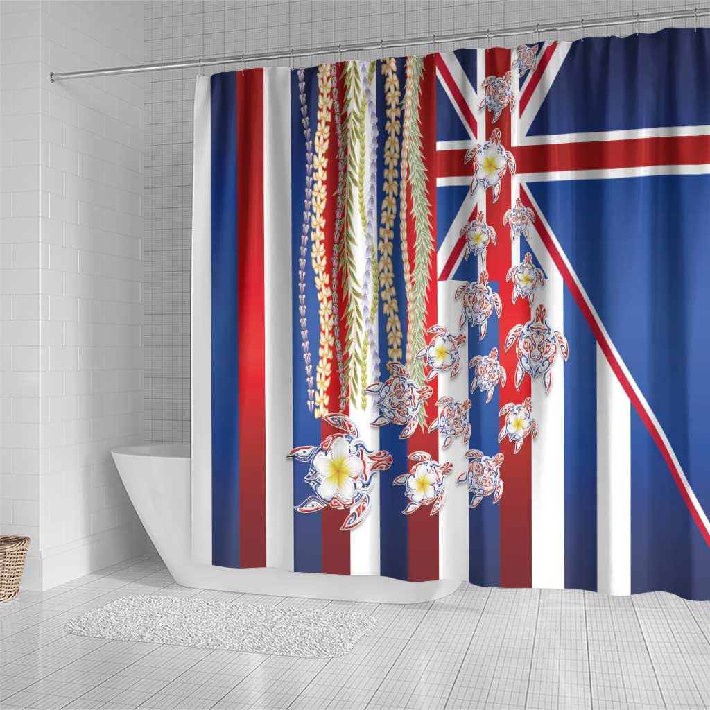 Hawaiian Polynesian Tribal Turtles Shower Curtain with Lei and Flag Style