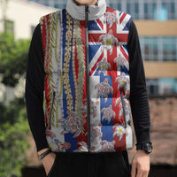 Hawaiian Polynesian Tribal Turtles Sleeveless Puffer Jacket with Lei and Flag Style