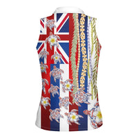 Hawaiian Polynesian Tribal Turtles Women Sleeveless Polo Shirt with Lei and Flag Style