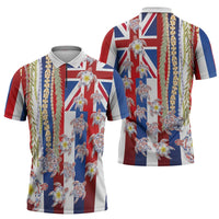 Hawaiian Polynesian Tribal Turtles Zipper Polo Shirt with Lei and Flag Style