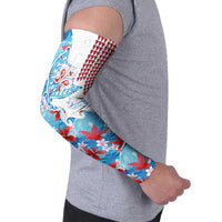 Hawaiian Tribal Manta Ray Arm Sleeves Kakau Tattoo and Flowers Surfing Waves Pattern Ocean Color
