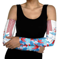 Hawaiian Tribal Manta Ray Arm Sleeves Kakau Tattoo and Flowers Surfing Waves Pattern Ocean Color