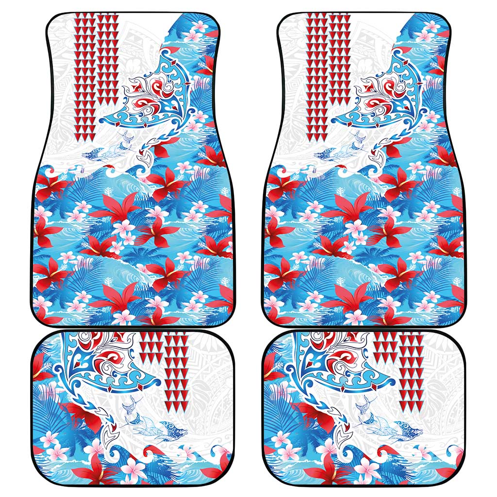 Hawaiian Tribal Manta Ray Car Mats Kakau Tattoo and Flowers Surfing Waves Pattern Ocean Color