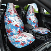 Hawaiian Tribal Manta Ray Car Seat Cover Kakau Tattoo and Flowers Surfing Waves Pattern Ocean Color