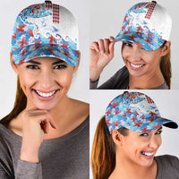 Hawaiian Tribal Manta Ray Classic Cap Kakau Tattoo and Flowers Surfing Waves Pattern Ocean Color