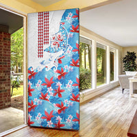 Hawaiian Tribal Manta Ray Door Cover Kakau Tattoo and Flowers Surfing Waves Pattern Ocean Color