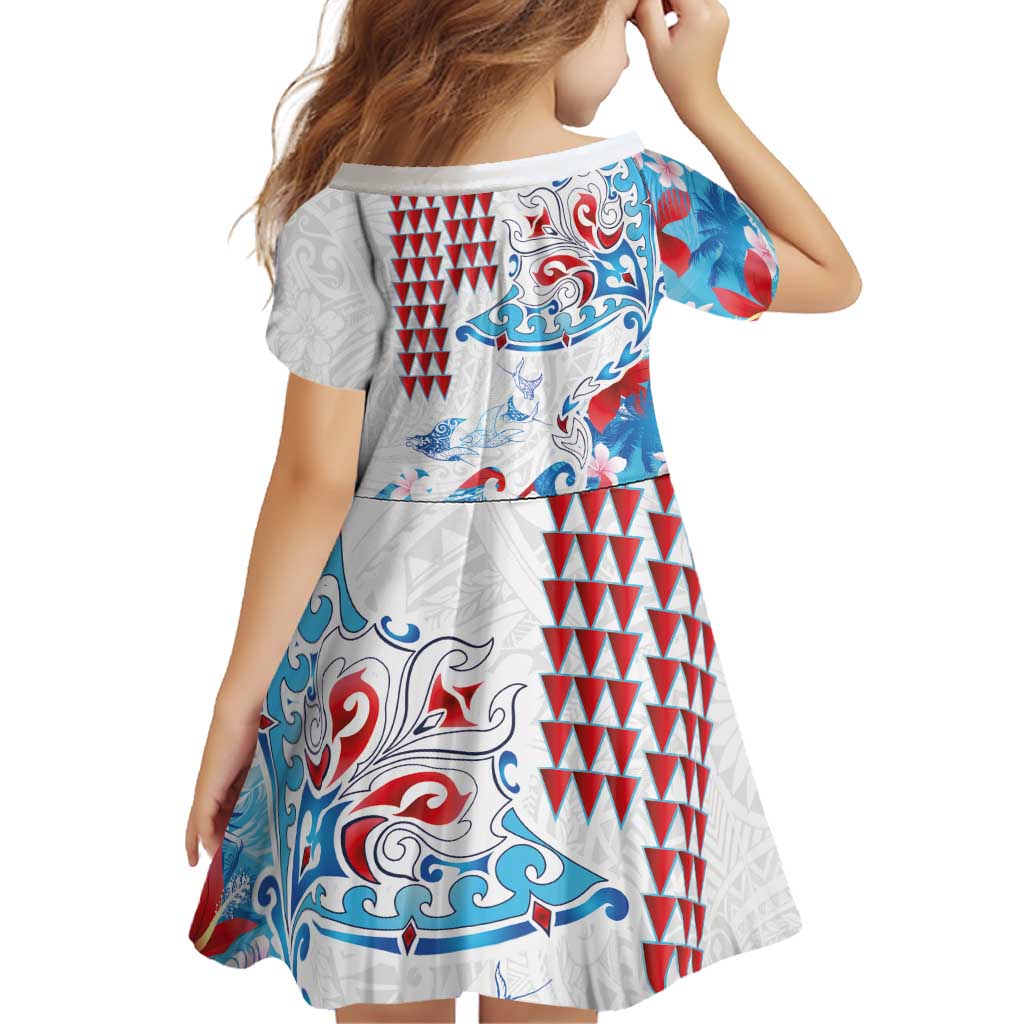 Hawaiian Tribal Manta Ray Family Matching Mermaid Dress and Hawaiian Shirt Kakau Tattoo and Flowers Surfing Waves Pattern Ocean Color LT03 - Polynesian Pride