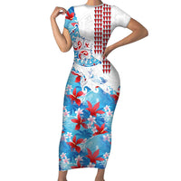 Hawaiian Tribal Manta Ray Family Matching Short Sleeve Bodycon Dress and Hawaiian Shirt Kakau Tattoo and Flowers Surfing Waves Pattern Ocean Color LT03 Mom's Dress Multicolor - Polynesian Pride