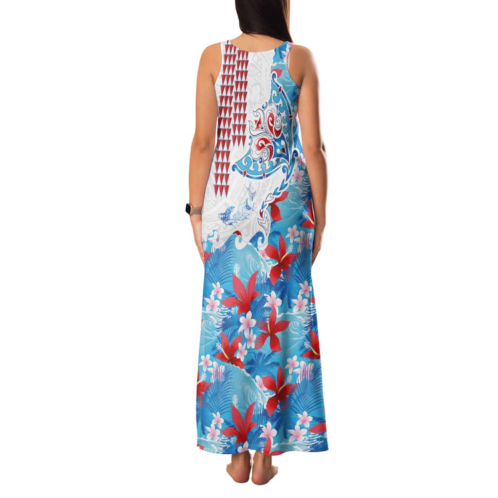 Hawaiian Tribal Manta Ray Family Matching Tank Maxi Dress and Hawaiian Shirt Kakau Tattoo and Flowers Surfing Waves Pattern Ocean Color LT03 - Polynesian Pride