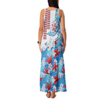 Hawaiian Tribal Manta Ray Family Matching Tank Maxi Dress and Hawaiian Shirt Kakau Tattoo and Flowers Surfing Waves Pattern Ocean Color LT03 - Polynesian Pride