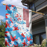 Hawaiian Tribal Manta Ray Garden Flag Kakau Tattoo and Flowers Surfing Waves Pattern Ocean Color
