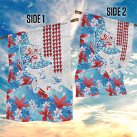 Hawaiian Tribal Manta Ray Garden Flag Kakau Tattoo and Flowers Surfing Waves Pattern Ocean Color