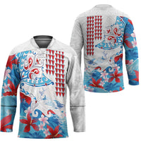 Hawaiian Tribal Manta Ray Hockey Jersey Kakau Tattoo and Flowers Surfing Waves Pattern Ocean Color