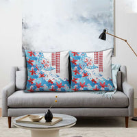 Hawaiian Tribal Manta Ray Pillow Cover Kakau Tattoo and Flowers Surfing Waves Pattern Ocean Color