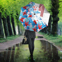 Hawaiian Tribal Manta Ray Umbrella Kakau Tattoo and Flowers Surfing Waves Pattern Ocean Color