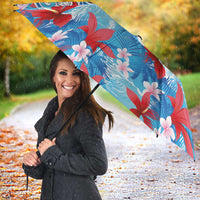 Hawaiian Tribal Manta Ray Umbrella Kakau Tattoo and Flowers Surfing Waves Pattern Ocean Color