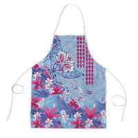 Hawaiian Tribal Manta Ray Apron Kakau Tattoo and Flowers Surfing Waves Pattern Soft Color