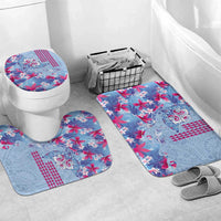 Hawaiian Tribal Manta Ray Bathroom Set Kakau Tattoo and Flowers Surfing Waves Pattern Soft Color