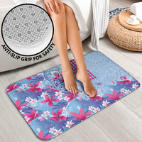 Hawaiian Tribal Manta Ray Bathroom Set Kakau Tattoo and Flowers Surfing Waves Pattern Soft Color