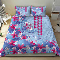 Hawaiian Tribal Manta Ray Bedding Set Kakau Tattoo and Flowers Surfing Waves Pattern Soft Color