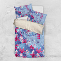 Hawaiian Tribal Manta Ray Bedding Set Kakau Tattoo and Flowers Surfing Waves Pattern Soft Color
