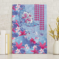 Hawaiian Tribal Manta Ray Canvas Wall Art Kakau Tattoo and Flowers Surfing Waves Pattern Soft Color