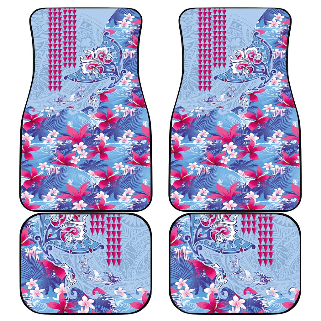 Hawaiian Tribal Manta Ray Car Mats Kakau Tattoo and Flowers Surfing Waves Pattern Soft Color