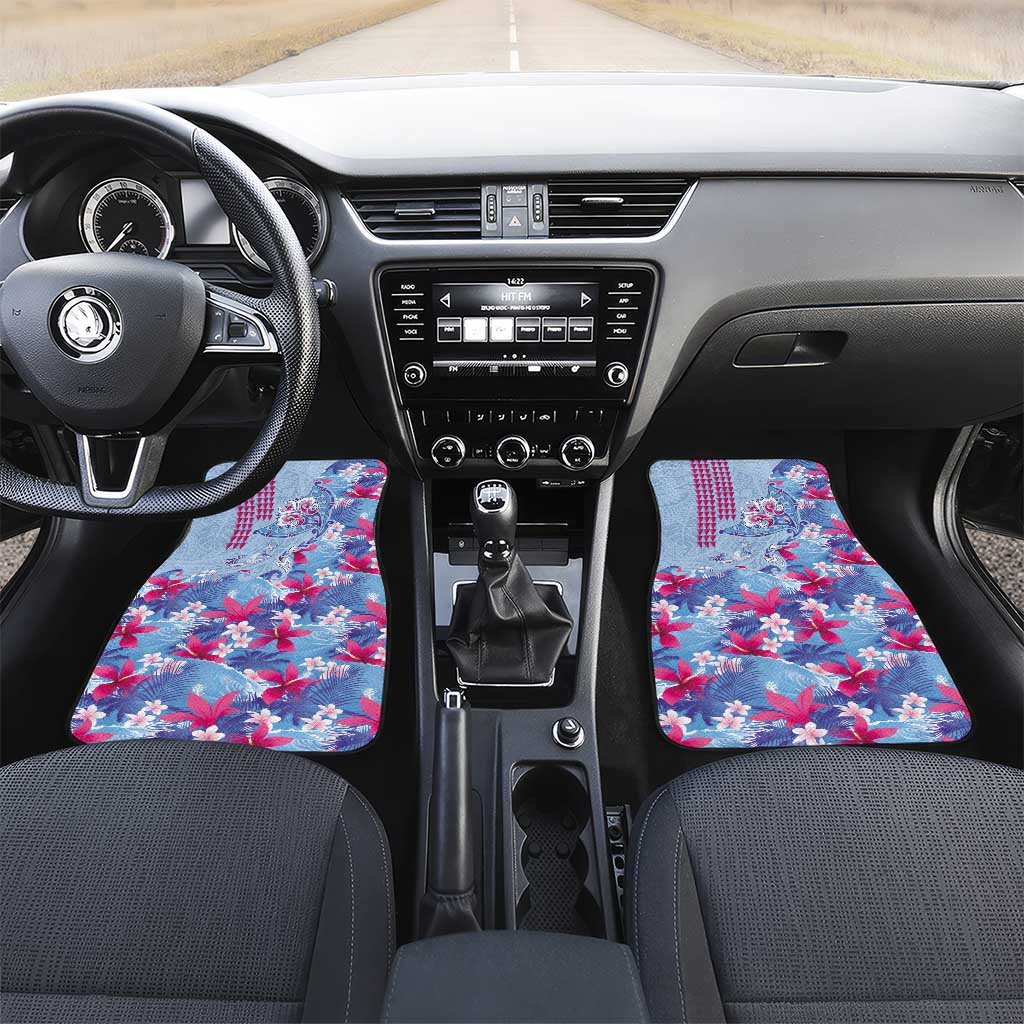 Hawaiian Tribal Manta Ray Car Mats Kakau Tattoo and Flowers Surfing Waves Pattern Soft Color